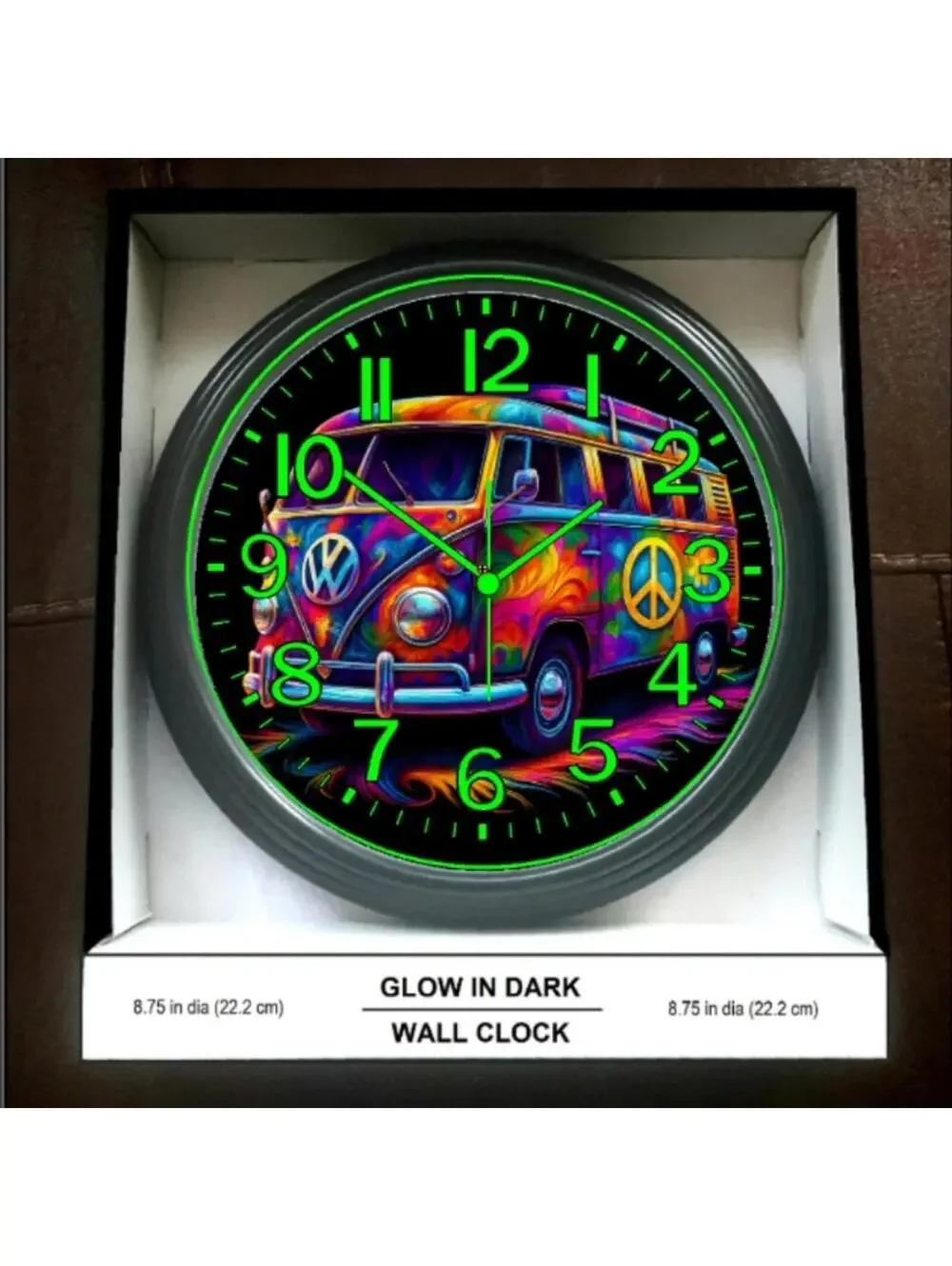 VW Volkswagen Kombie Bus Peace Glow In The Dark Wall Clock New!